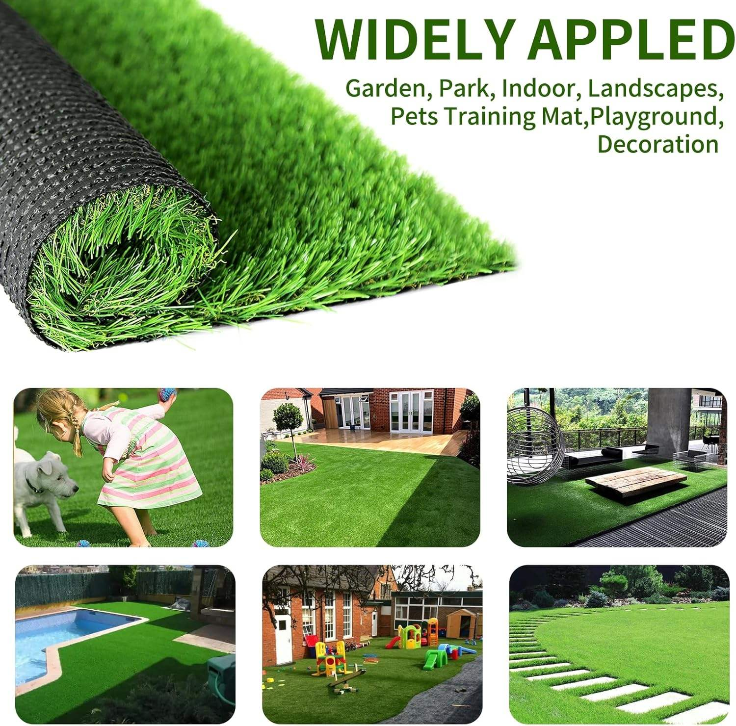 Realistic Pet Artificial Grass for Dogs Indooor Outdoor Decor, Garden Lawn Landscape Synthetic Grass Turf, GrassTurf Mat Rug